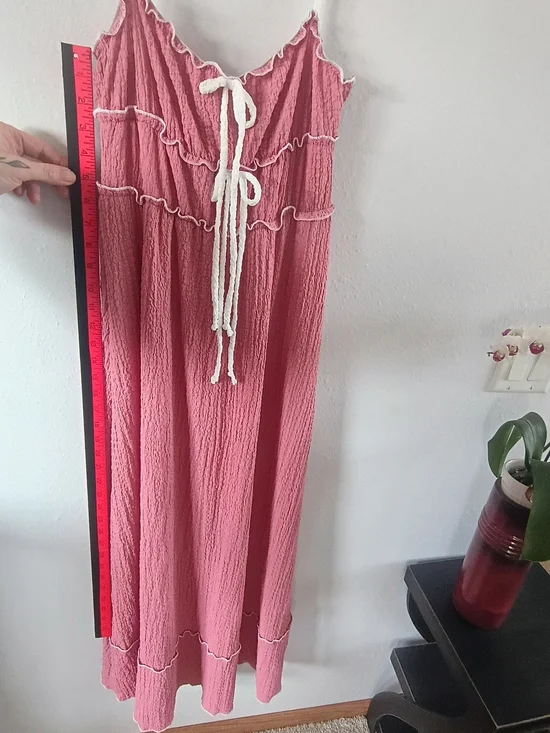 See You Monday Maxi Dress Medium Pink Boho Ruffle Flowy Sundress Tie Front - Picture 10 of 10